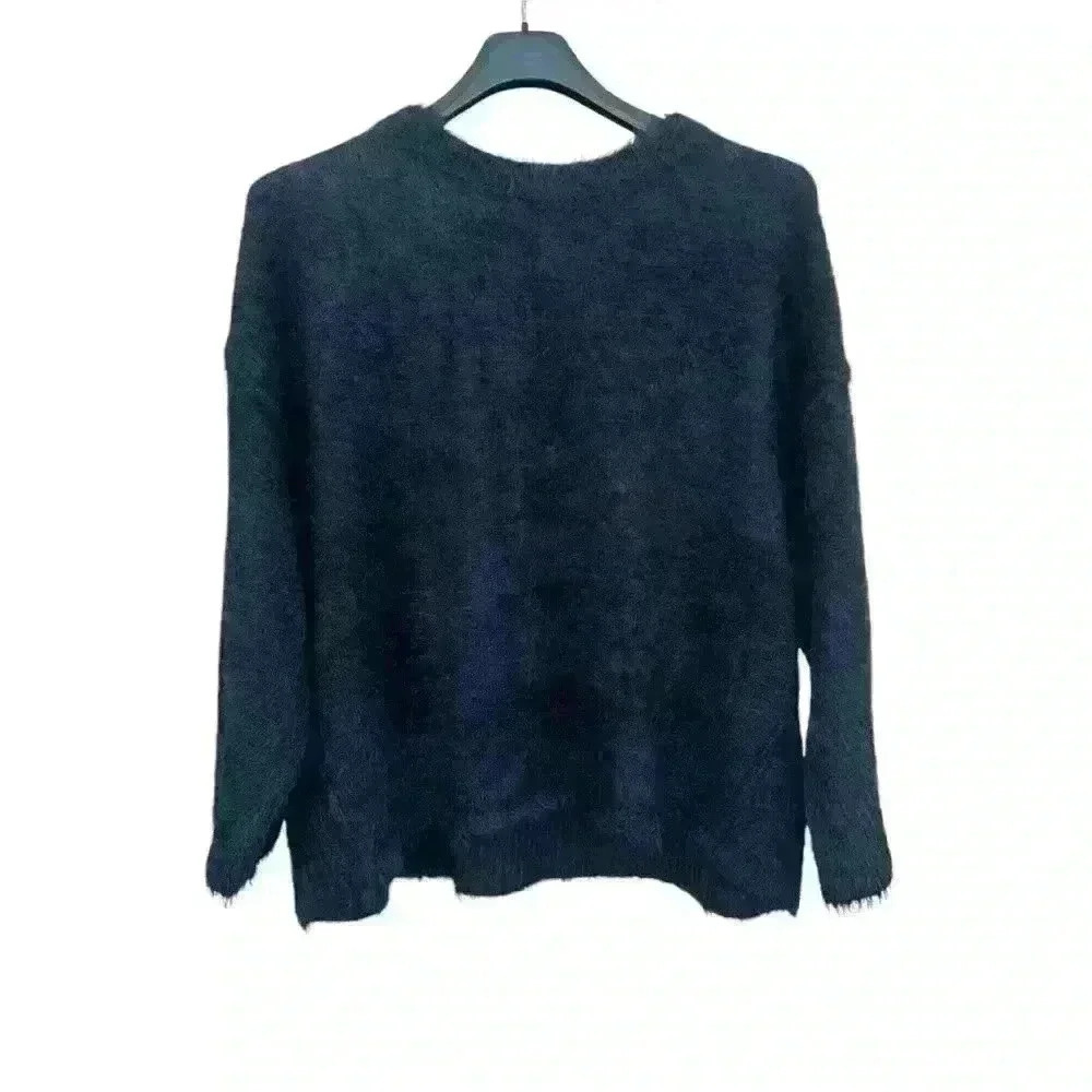 NWOT Free People Luna Pullover Black Fuzzy Women Medium Sweater